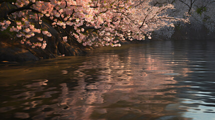 Sticker - Cherry Blossoms reflected in a tranquil pond