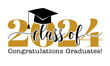 Class of 2024 Congratulations Graduates - Typography. black text isolated white background. Vector illustration of a graduating class of 2024