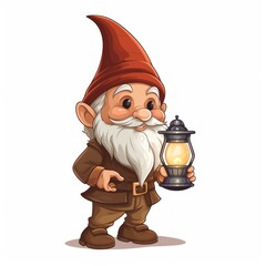 Aufkleber - A lovable gnome wearing a pointed hat and holding a lantern, exploring inquisitively. Generative AI