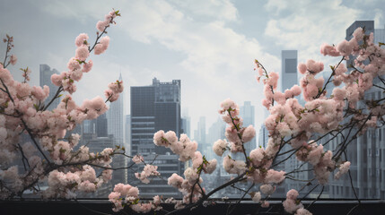 Wall Mural - Cherry Blossom branches adding harmony to a modern interior setting