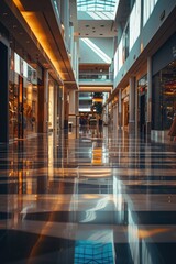 Canvas Print - An empty shopping mall with a checkered floor. Perfect for showcasing retail spaces or highlighting the concept of consumerism.