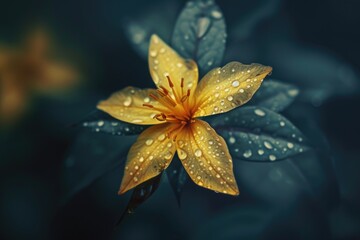 Poster - A beautiful yellow flower covered in sparkling water droplets. Perfect for adding a touch of nature to any project