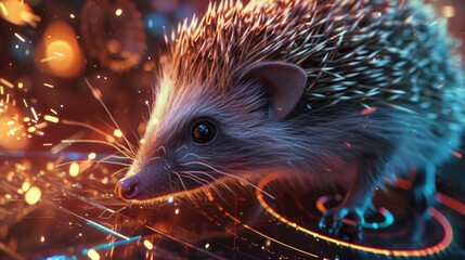 Poster - A cute hedgehog holding sparklers in its mouth. Perfect for adding a touch of fun and excitement to any project