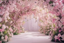 A Beautiful Tunnel Of Pink And White Flowers In A Garden. Perfect For Adding A Touch Of Romance And Elegance To Any Project