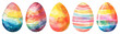 © Corri Seizinger - Happy Easter background banner wide panoramic greeting card template illustration - Set collection group of colorful painted watercolor easter eggs, isolated on transparent background png.