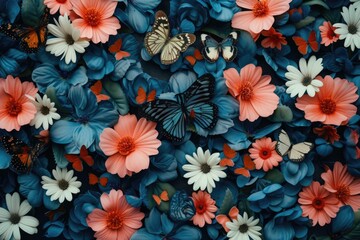 Poster - A close-up shot of a bunch of flowers with a butterfly resting on them. Perfect for adding a touch of nature and beauty to any project