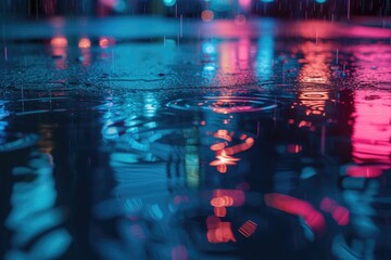 Aufkleber - A city street illuminated by streetlights and wet from the rain. Ideal for urban and rainy day concepts