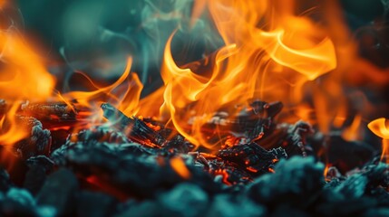 Poster - Close up of fiery flames. Perfect for adding warmth and intensity to any project