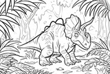 Fototapeta Dinusie - Chasmosaurus Dinosaur Black White Linear Doodles Line Art Coloring Page, Kids Coloring Book