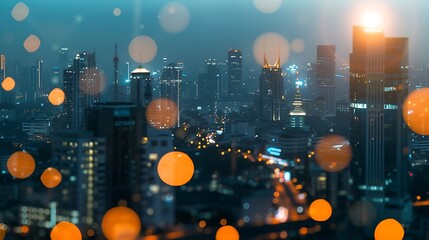 Aufkleber - Smart city dot point connect with gradient line, connection technology metaverse concept. Bangkok, Thailand night city banner with big data. : Generative AI
