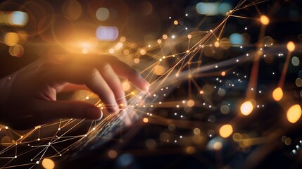 Aufkleber - Digital technology, internet network connection, digital marketing IoT internet of things. Man using computer with internet global network connecting and smart city, innovative technol : Generative AI