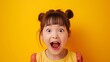 Portrait of happy excited amazed open mouth kid child girl look in copyspace isolated on yellow color background : Generative AI