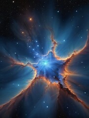 Wall Mural - photo of space background, colorful fractal blue nebula with star field, 3d rendering