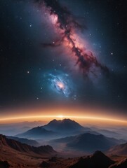 Wall Mural - photo of panoramic space scene with stars and nebula