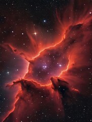 Wall Mural - photo of cosmic background with red nebula and stars, giant luminous nebula