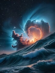 Wall Mural - photo of stormy sea nebula a blue nebula is full of stars, plasma gasses and matter and, ms dense cl