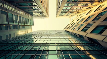 Wall Mural - Low angle view of modern office buildings in the financial area of Poblenou in the city of Barcelona in Catalonia in Spain : Generative AI