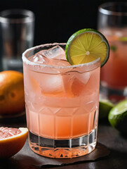 Photo Of Paloma Cocktail With Tequila, Lime Juice, And Grapefruit Soda, Cinematic Drink Photography