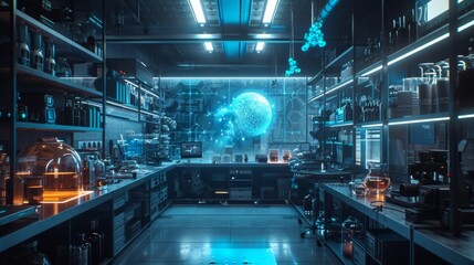 Leinwandbilder - Futuristic laboratory event backdrop, high-tech equipment, sci-fi lab aesthetics, ideal for science experiments or tech showcases Generative AI