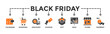 © Exclusive icon - Black friday banner web icon vector illustration concept with icon of calendar, shopping, discount, coupon, gift, sale, store, payment