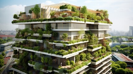 Aufkleber - Green rooftops and vertical gardens promoting urban sustainability and ecological balance Generative AI