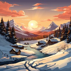 Wall Mural - sunset in the mountains