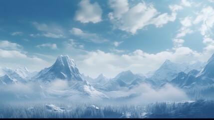 Poster - Majestic snow-capped peaks piercing the azure sky, with pine forests blanketing the foothills. Generative AI