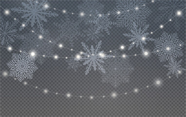 Wall Mural - Christmas garland isolated on transparent background. Glowing colorful light bulbs with sparkles.Xmas, New Year, wedding or Birthday decor. Party event decoration. Winter holiday season element.