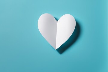 white paper heart against blue background