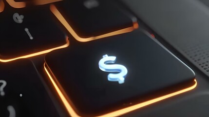 a computer keyboard with a lit up dollar sign on it