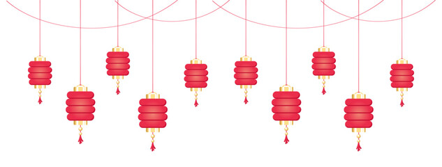 Wall Mural - Hanging Chinese New Year Lanterns Banner Border, Lunar New Year and Mid-Autumn Festival Graphic