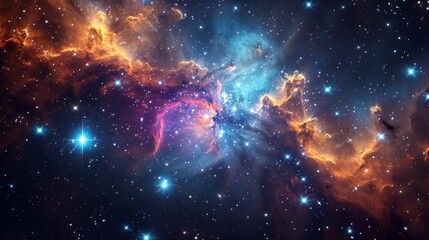 Poster - Realistic depiction of the star cluster, showcasing its bright stars and associated nebulosity Generative AI