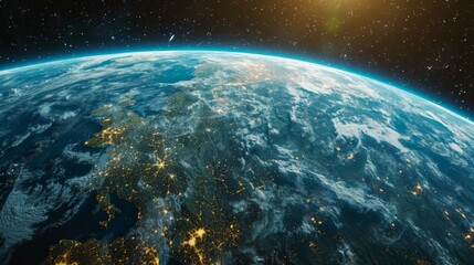 Poster - Realistic photo concept of Earth, showcasing its continents and oceans from a birds-eye view Generative AI