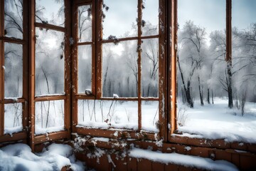 Poster - View from country house window in winter