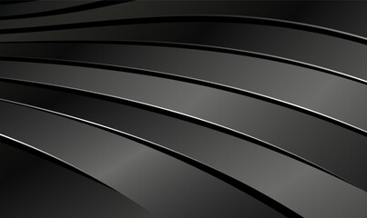 Poster - black metal waves stripes background. abstract dark metallic stainless steel curve shapes. dark eleg
