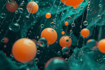 Poster - Orange balls with raindrops abstract background