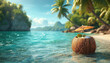 © ADDICTIVE STOCK - Tropical beach escape with coconut cocktail Generative AI image