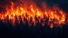 Blazing Forest Fire At Twilight Generative AI Image