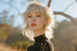 © ADDICTIVE STOCK - Young woman with short blonde hair enjoying golden hour Generative AI image