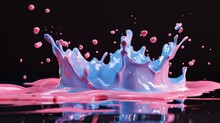 Splashes Of Blue And Pink Liquid On A Black Background
