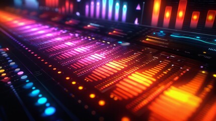 Poster - sophisticated equalizer interface boasting a symphony of colorful lights, translating soundwaves int