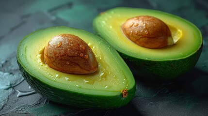 Poster - This is a closeup of an avocado slice on a white background.