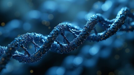 Poster - Vector illustration of an abstract polygonal wireframe DNA molecule helix spiral on blue. Medicine, genetics, biotechnology, chemistry and biology concepts.