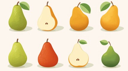 Poster - set of multi-colored pears, cross-section of a pear Generative AI