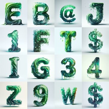 Green glass 3D Lettering Typeface. AI generated illustration
