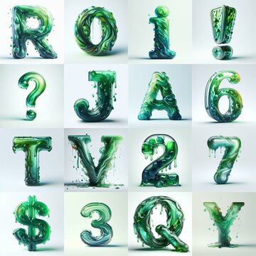 Green glass 3D Lettering Typeface. AI generated illustration