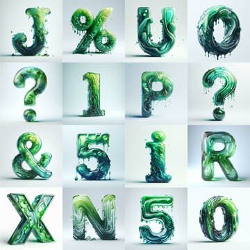 Green glass 3D Lettering Typeface. AI generated illustration