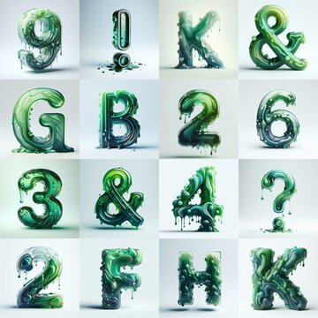 Green glass 3D Lettering Typeface. AI generated illustration