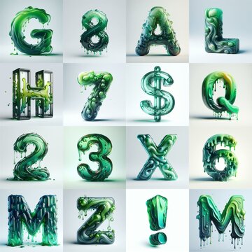 Green glass 3D Lettering Typeface. AI generated illustration