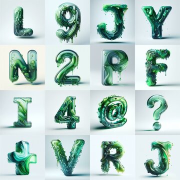 Green glass 3D Lettering Typeface. AI generated illustration